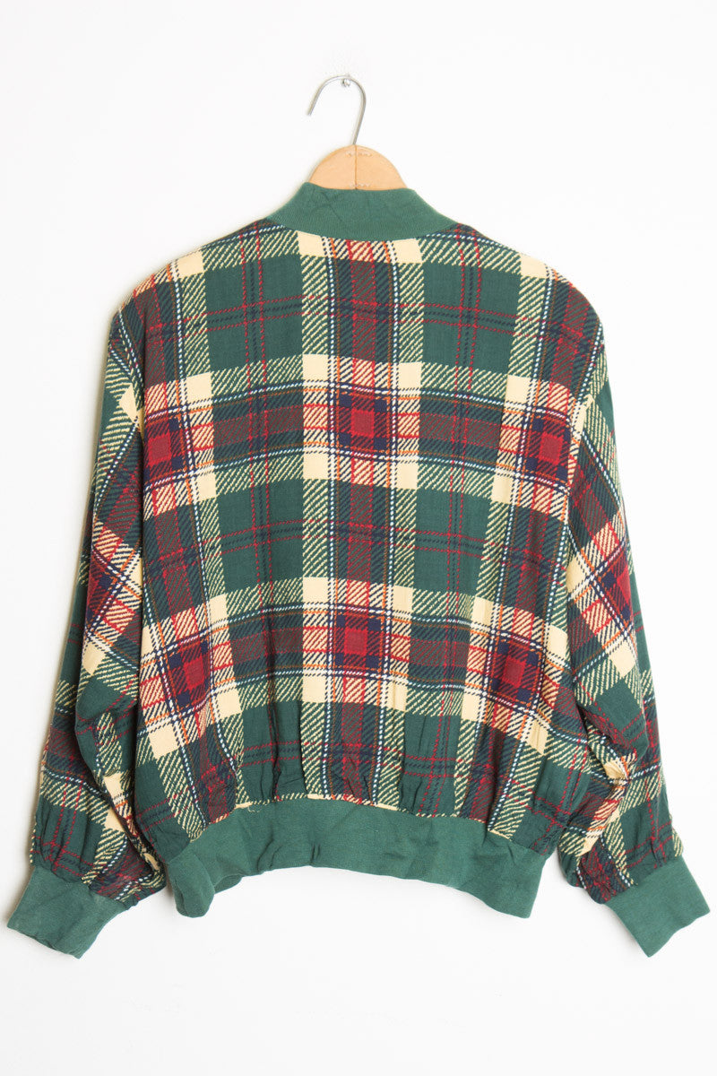 Green Plaid Bomber Jacket