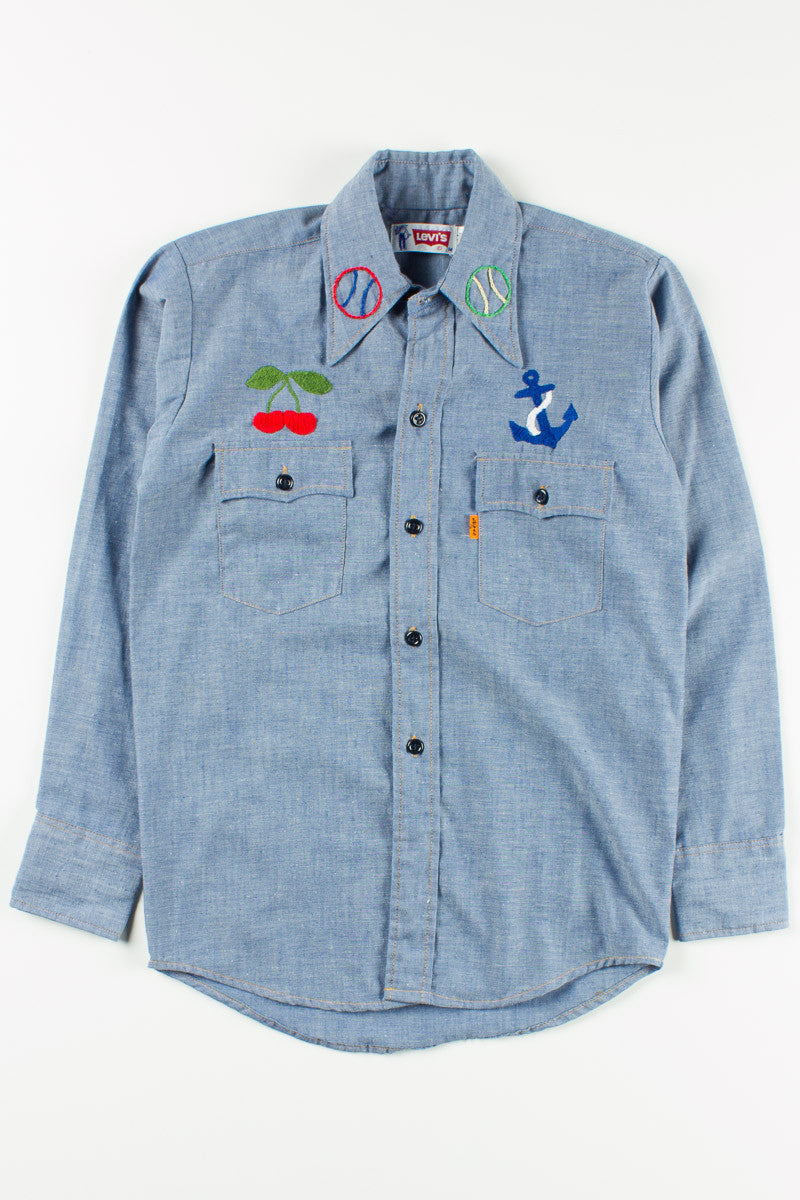 トップス vintage chambray shirt Men's Vintage Chambray Short Sleeve Work Shirt - Blue