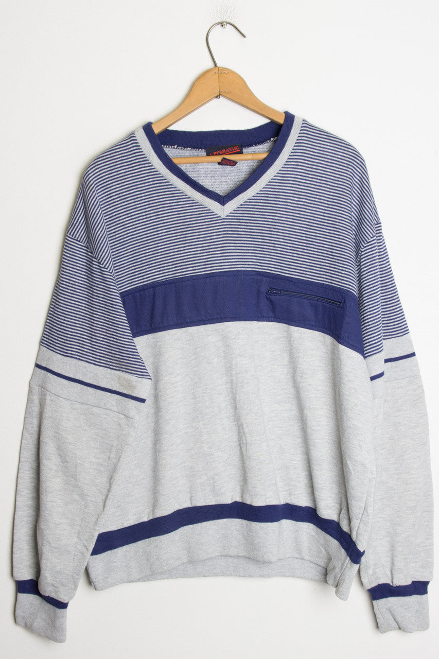 Blue and Grey Striped Sweatshirt w/ Pocket