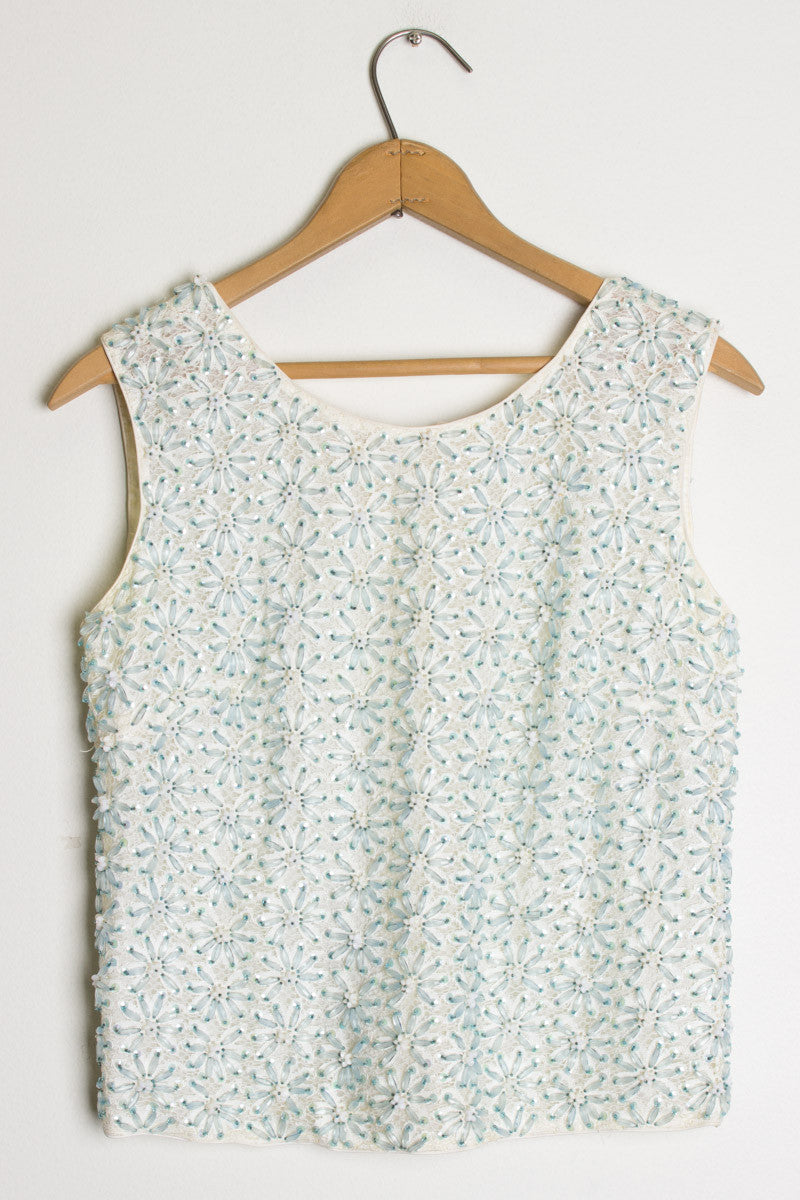 Blue Beaded Tank Top