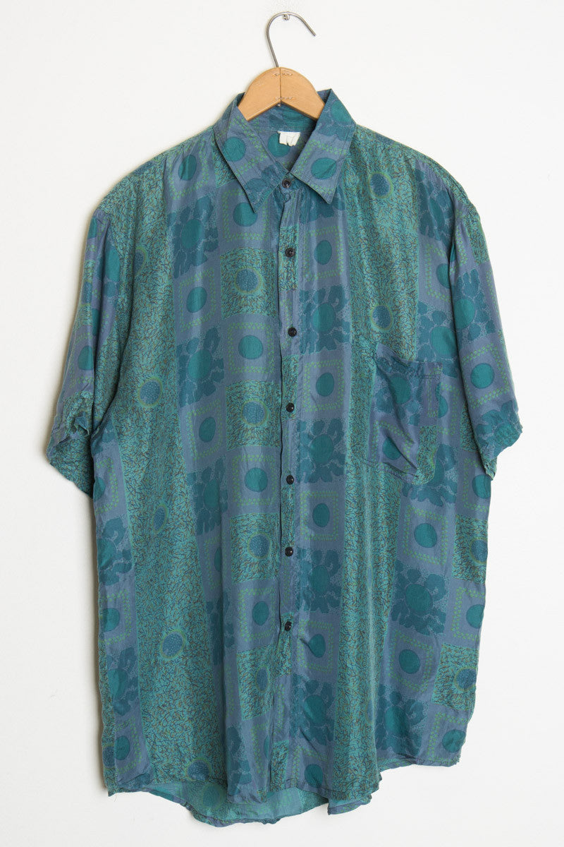 Green Circle Patterned Silk Shirt