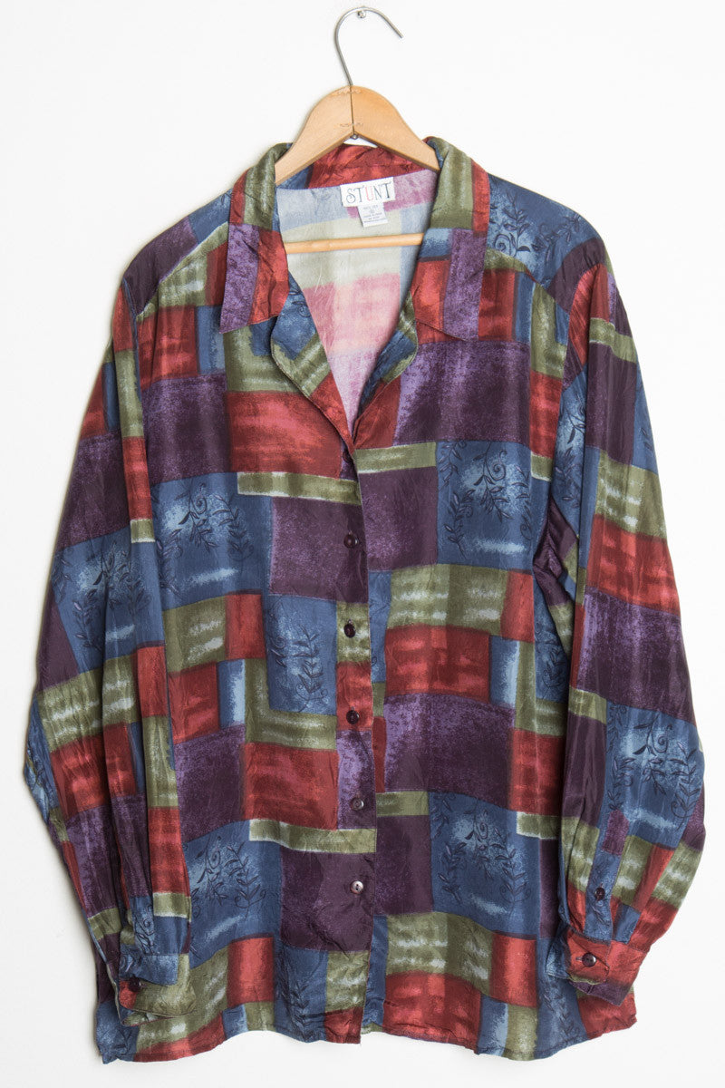 Color Block L/S Silk Shirt