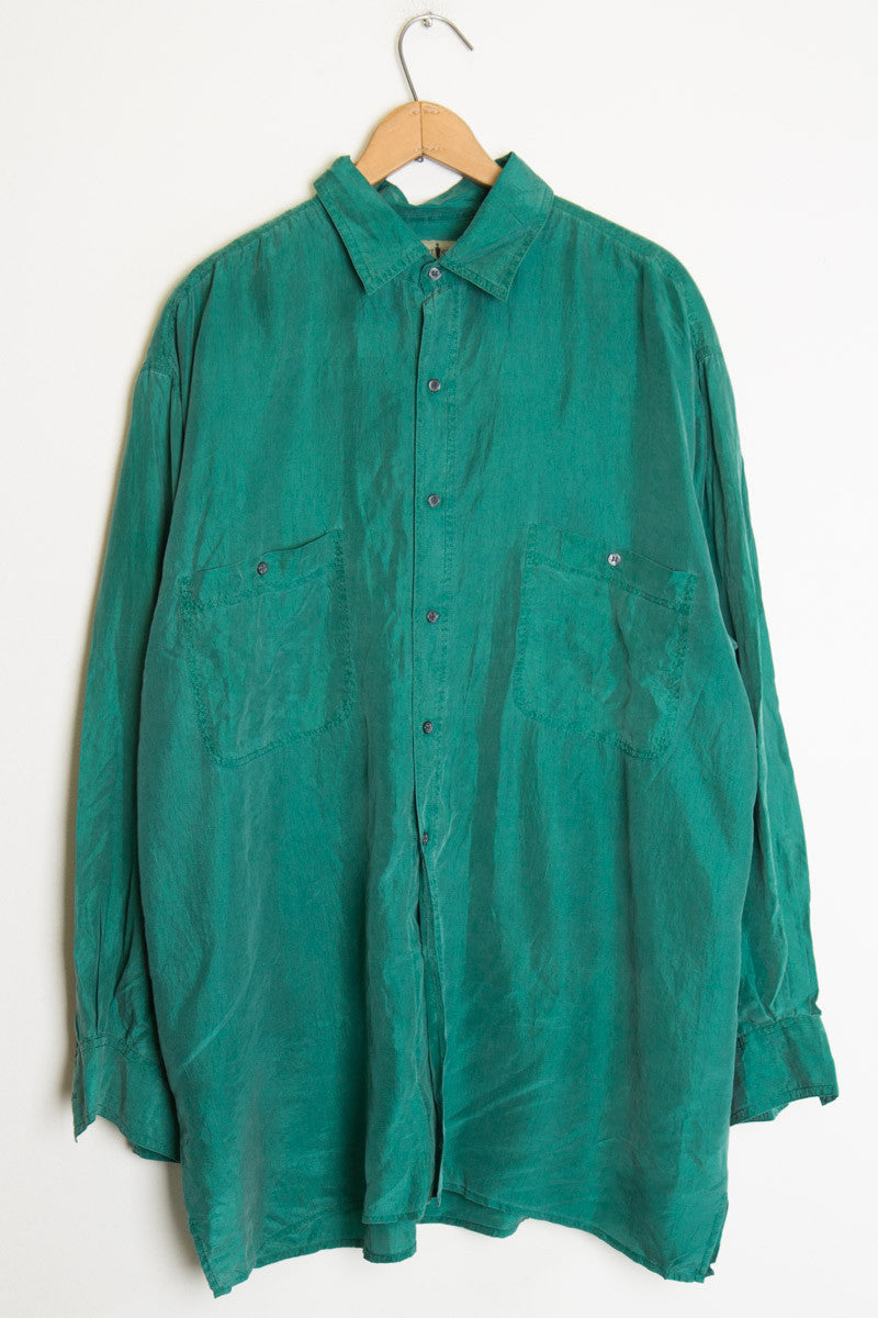 Green Long Sleeve Silk Shirt