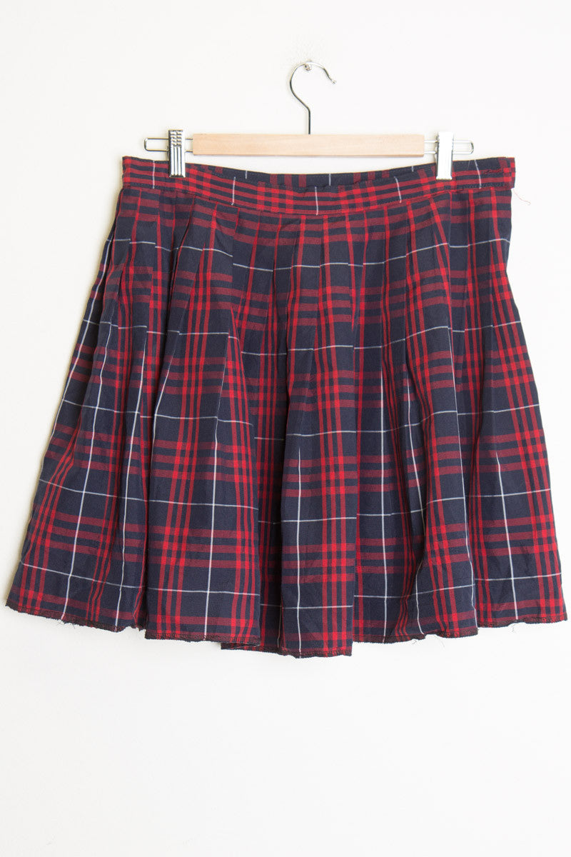 Navy & Red Plaid Skirt
