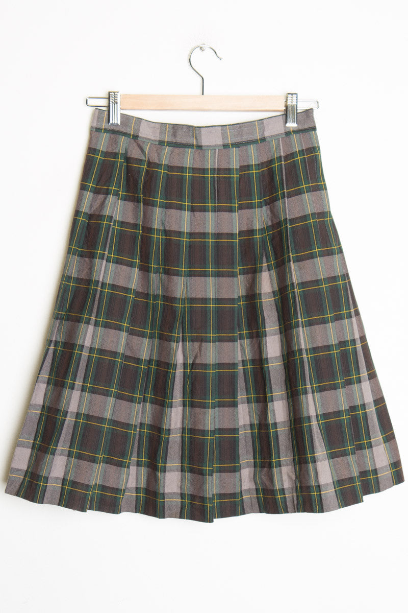 Green & Grey Pleated Skirt