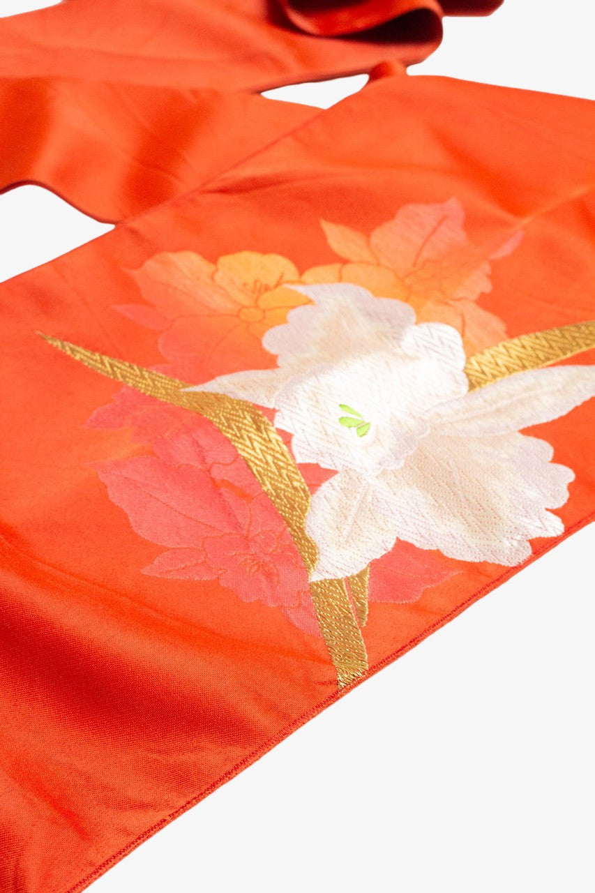 Vintage Embroidered Orchid Nagoya Obi 144