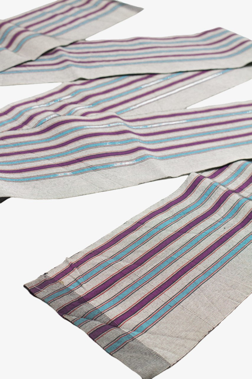 Silver Purple & Teal Striped Kaku Obi