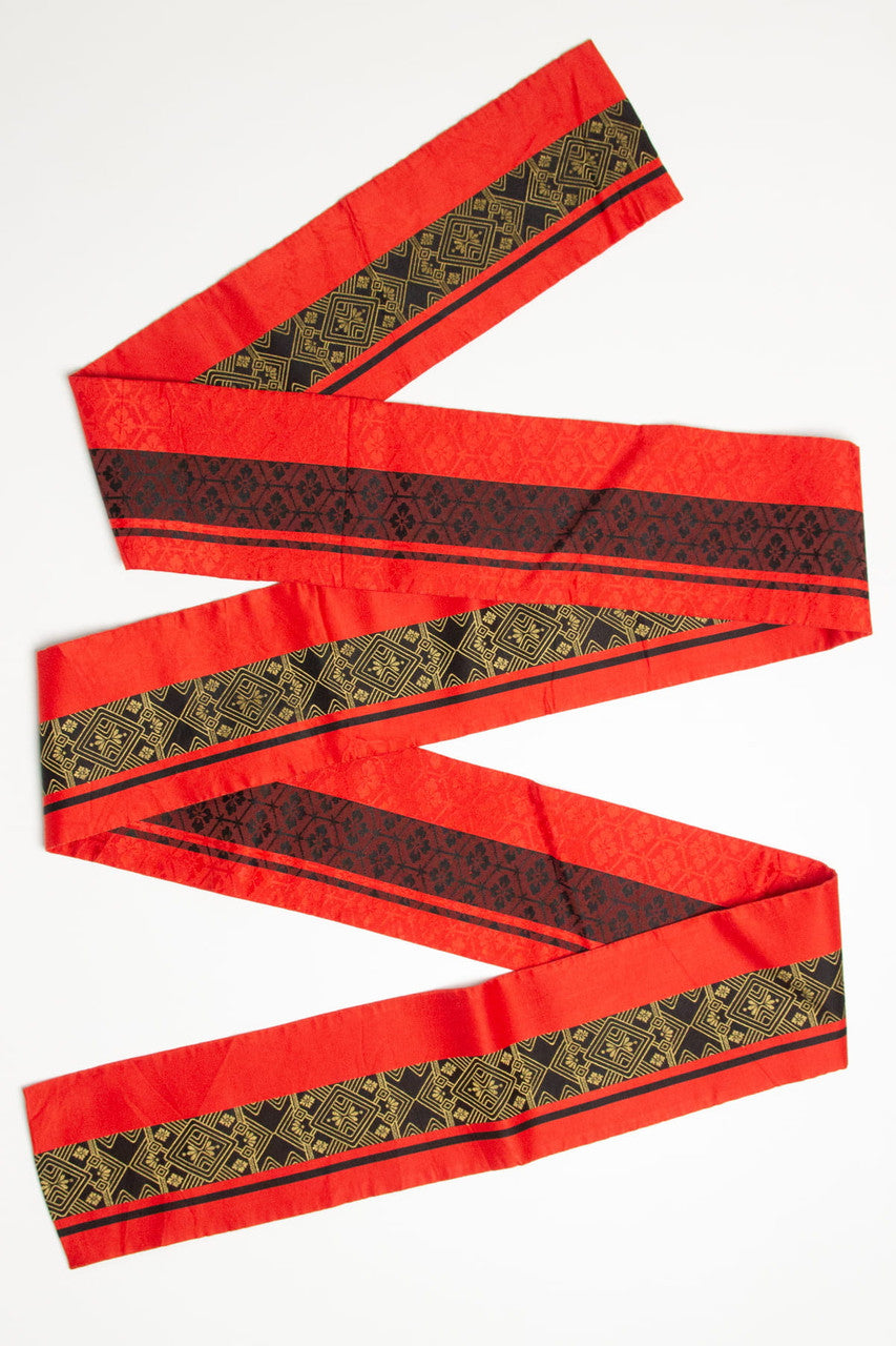 Red Art Deco Striped Kaku Obi