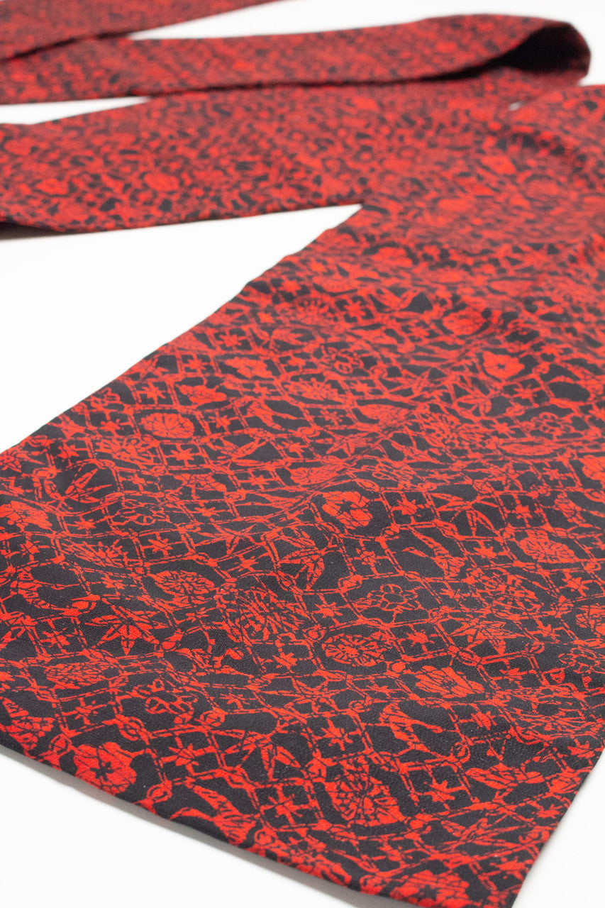 Vintage Red Scratched Pattern Nagoya Obi