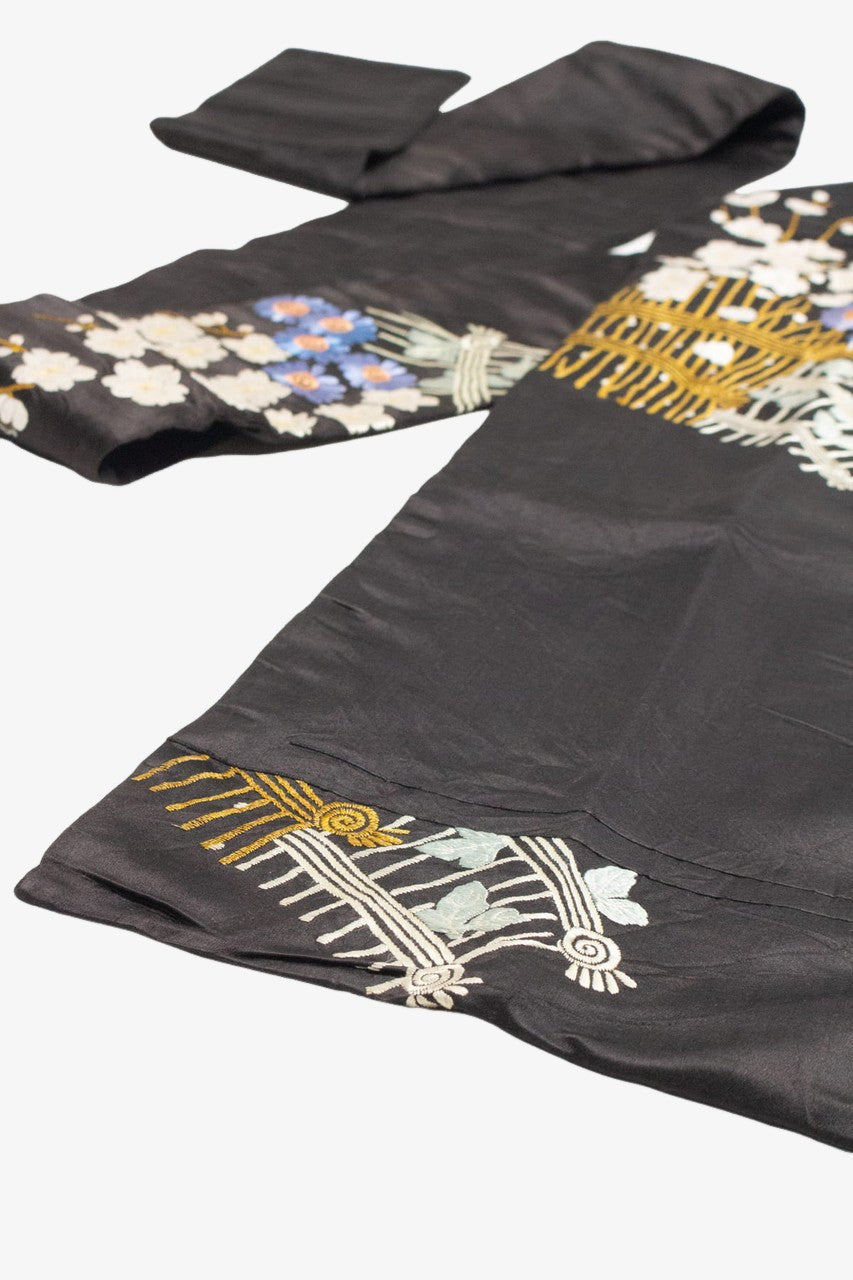 Vintage Embroidered Flower Garden Nagoya Obi