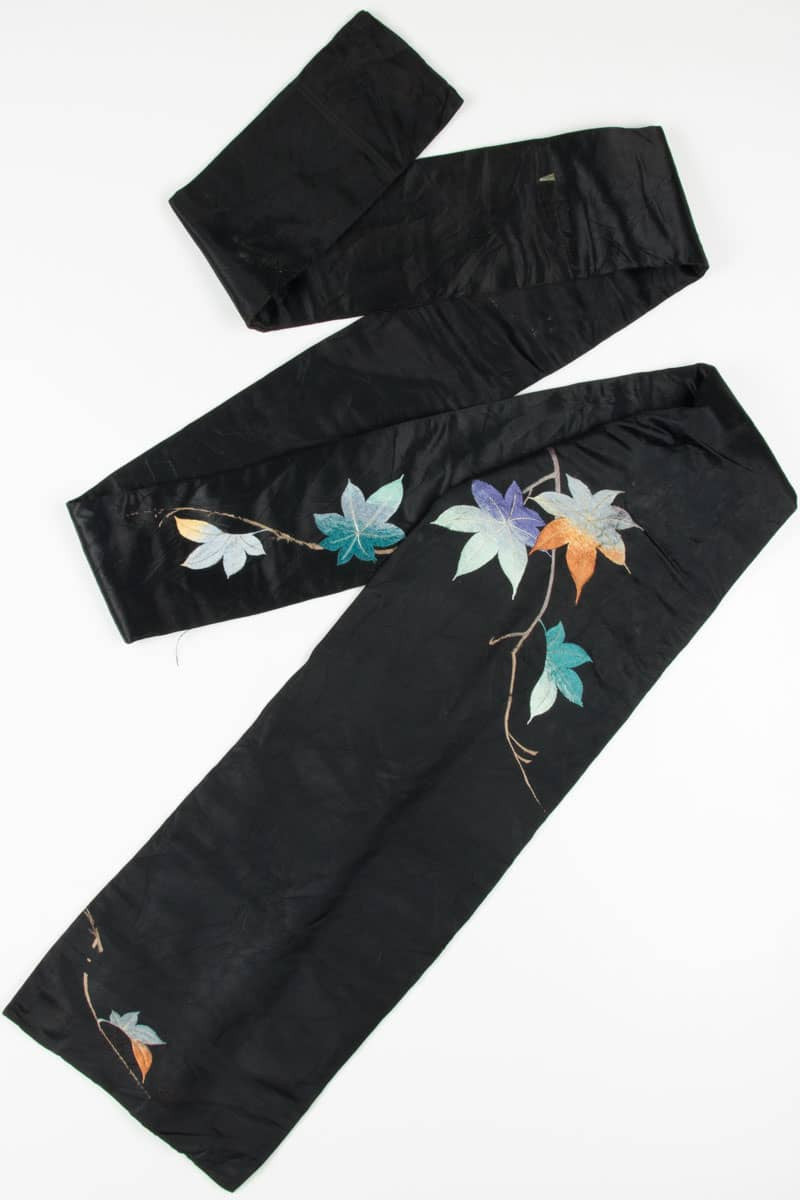 Vintage Black Leaf Embroidered Nagoya Obi 109
