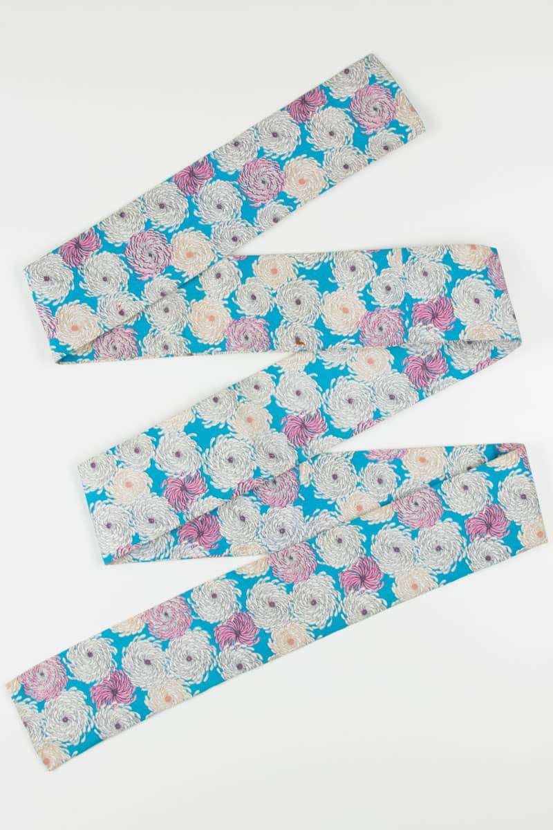 Vintage Blue 70s Floral Hanhaba Obi 129