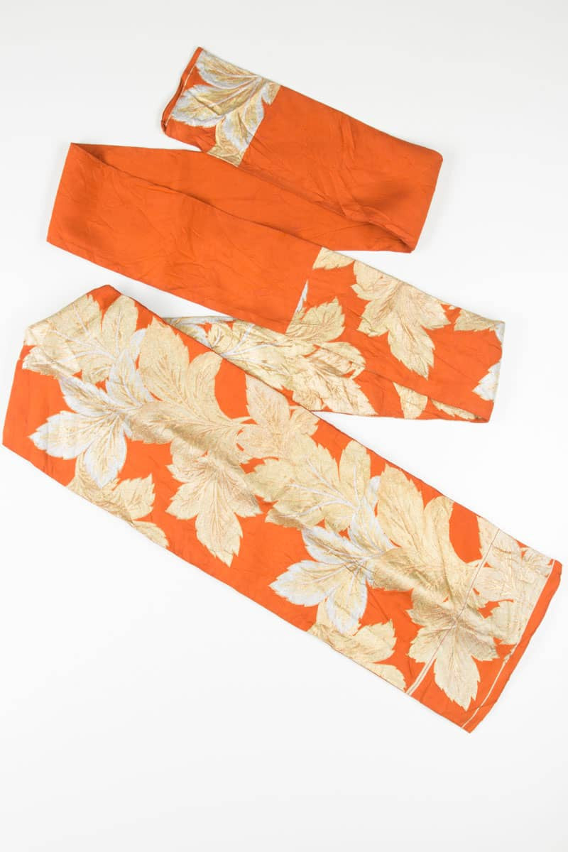 Vintage Golden Embroidered Leaves Nagoya Obi 48