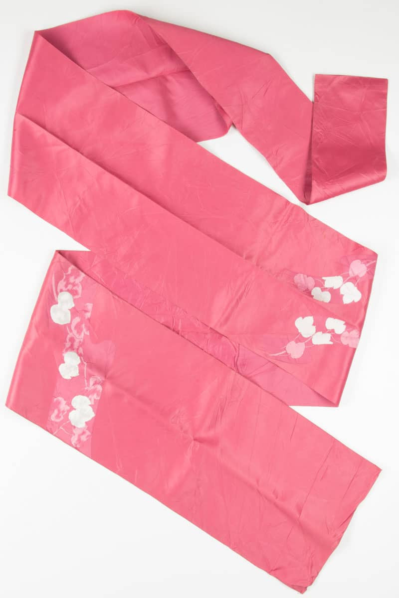 Vintage Pink Embroidered Leaves Nagoya Obi 58