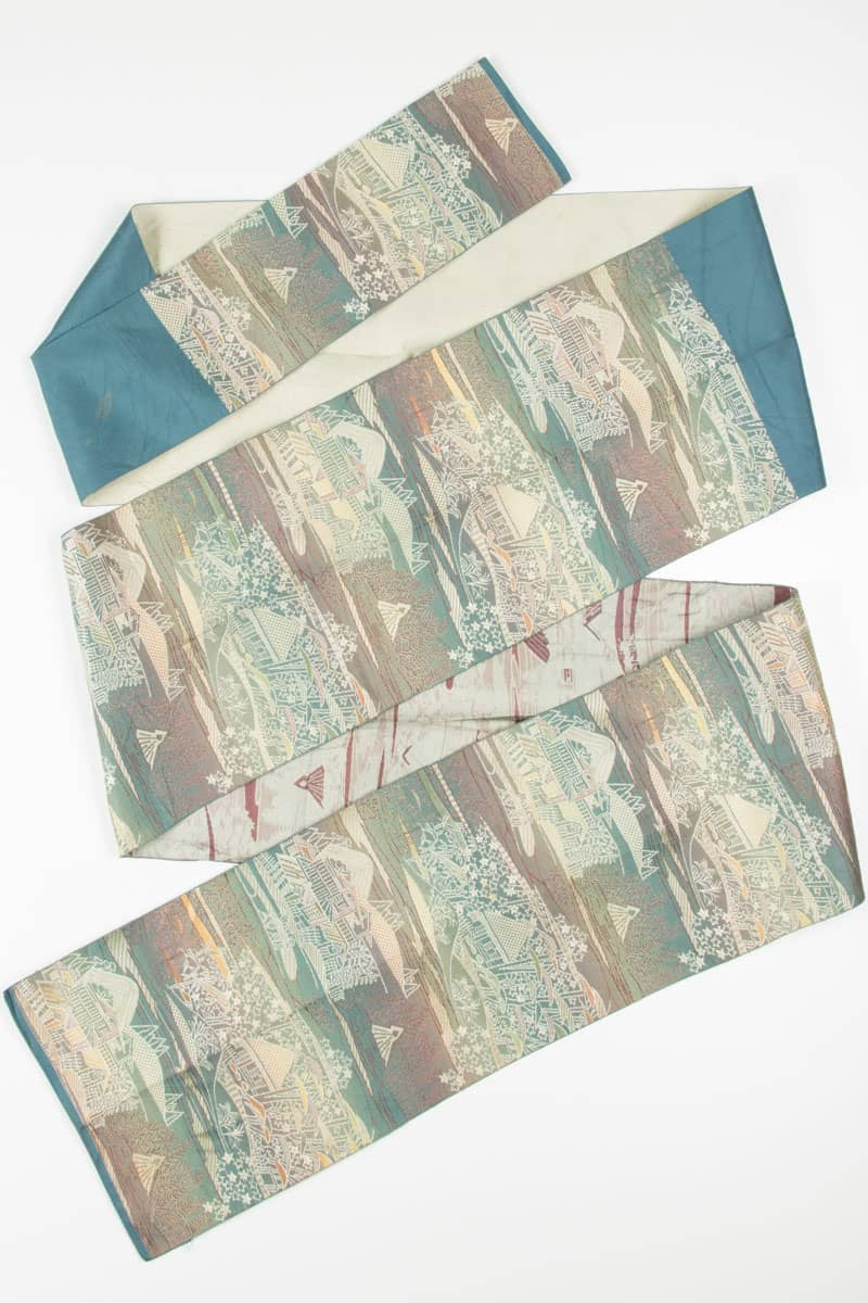 Vintage Teal Village Nagoya Obi 68