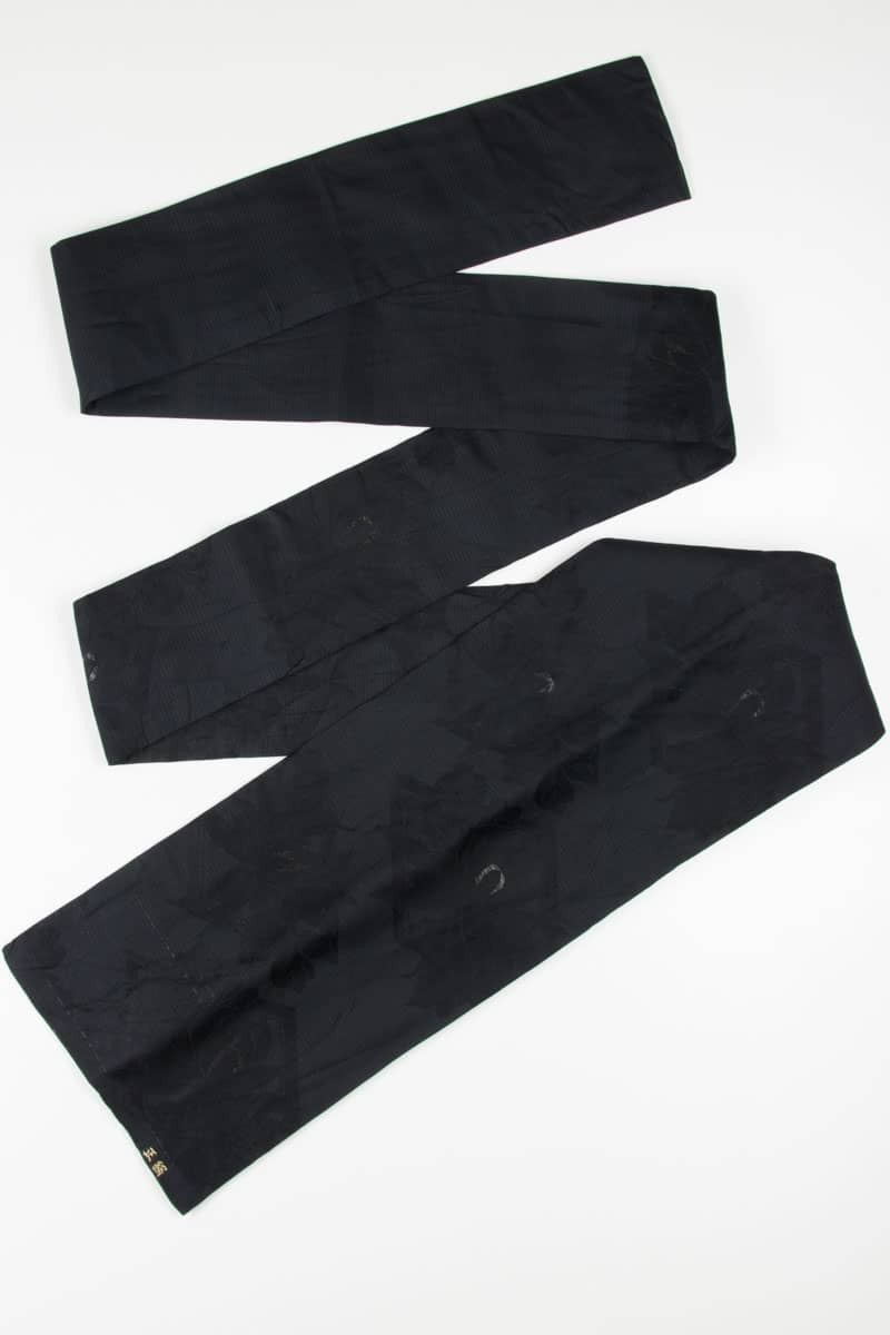 Vintage Black Floral Ribbed Nagoya Obi 97