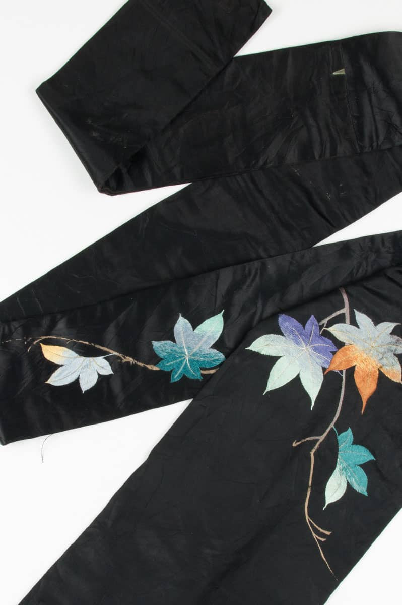 Vintage Black Leaf Embroidered Nagoya Obi 109