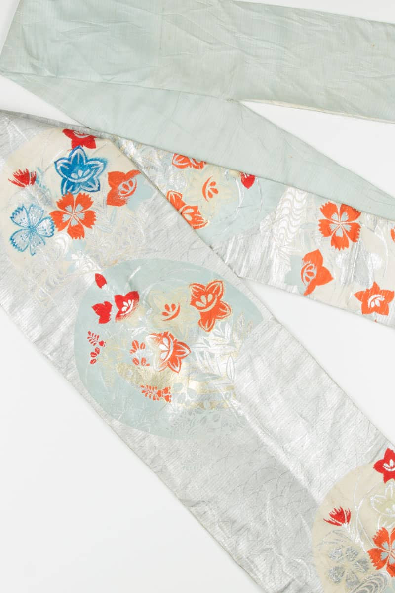 Vintage Silver & Mint Nagoya Obi 126