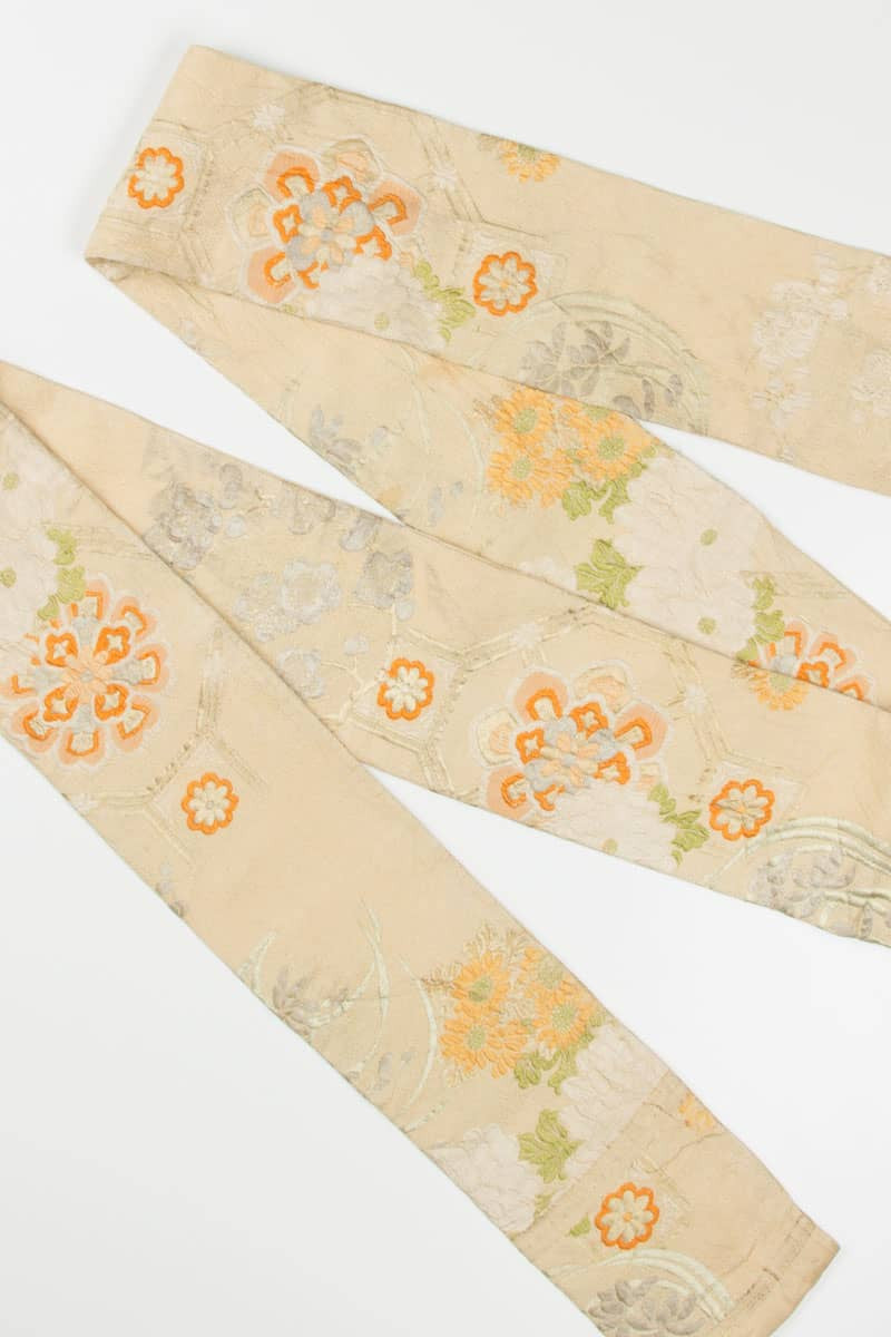 Vintage Beige Floral Hanhaba Obi 135
