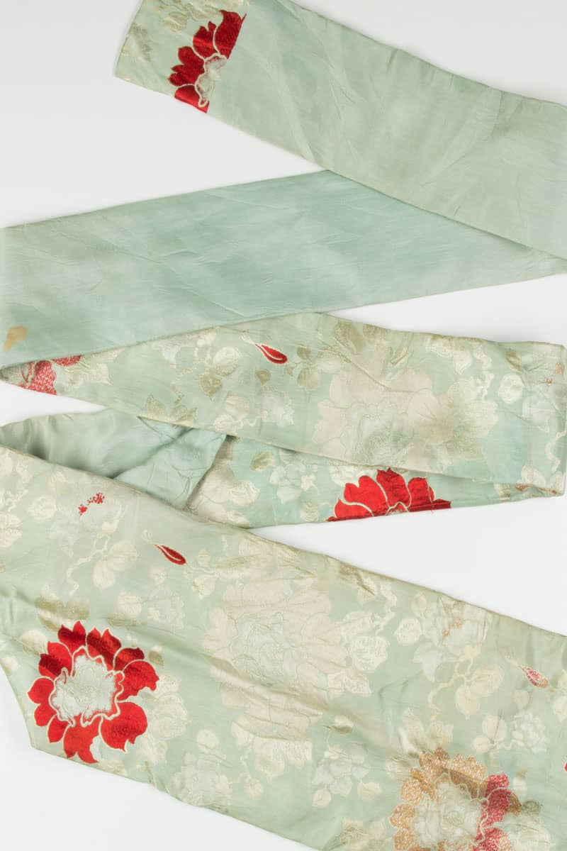 Vintage Rose Embroidered Mint Nagoya Obi 28