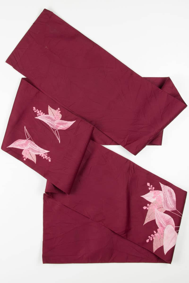Vintage Burgundy Leaf Embroidered Fukuro Obi 37