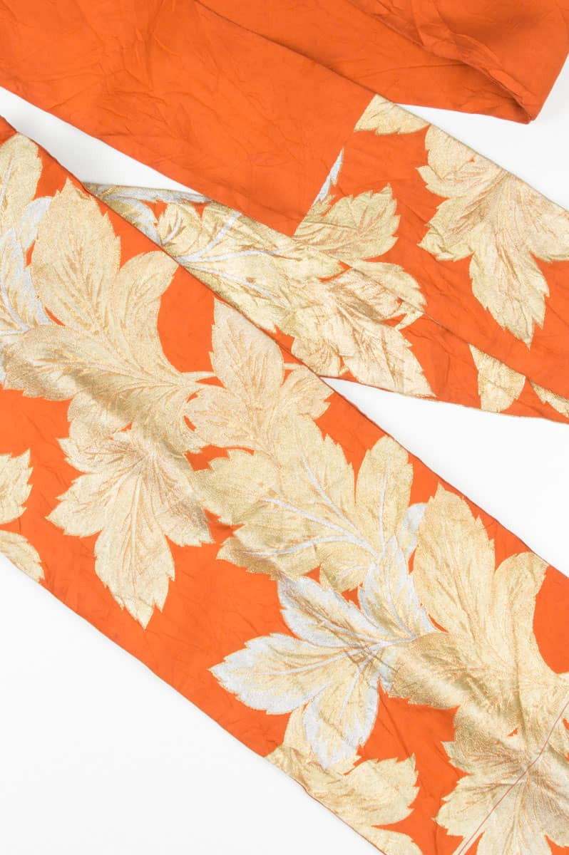 Vintage Golden Embroidered Leaves Nagoya Obi 48