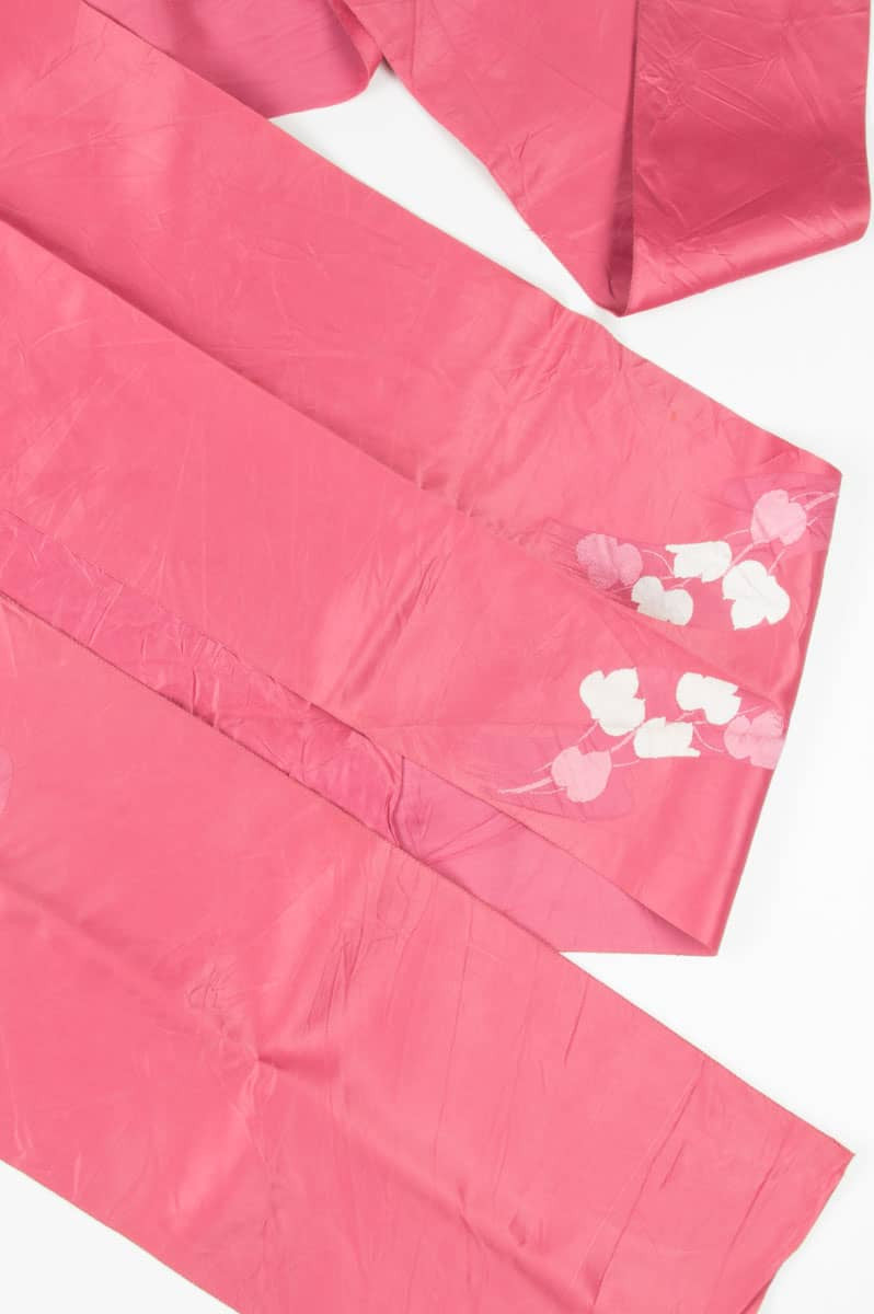 Vintage Pink Embroidered Leaves Nagoya Obi 58