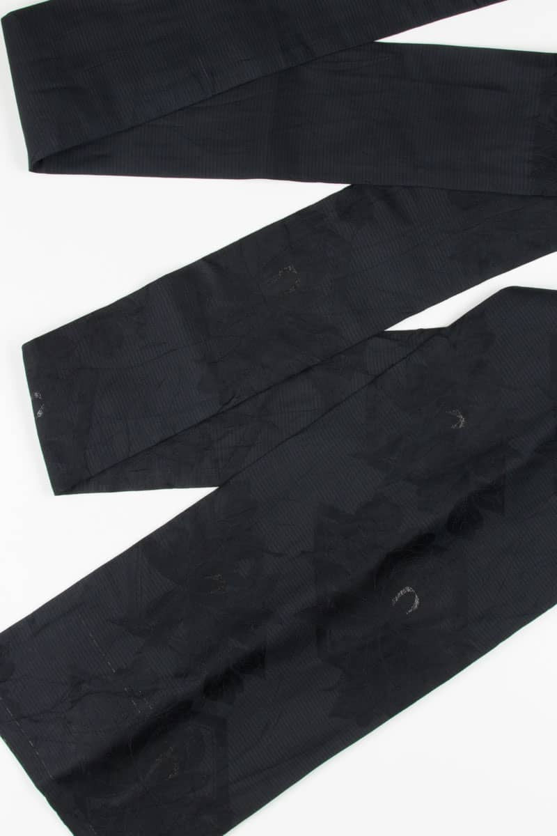 Vintage Black Floral Ribbed Nagoya Obi 97