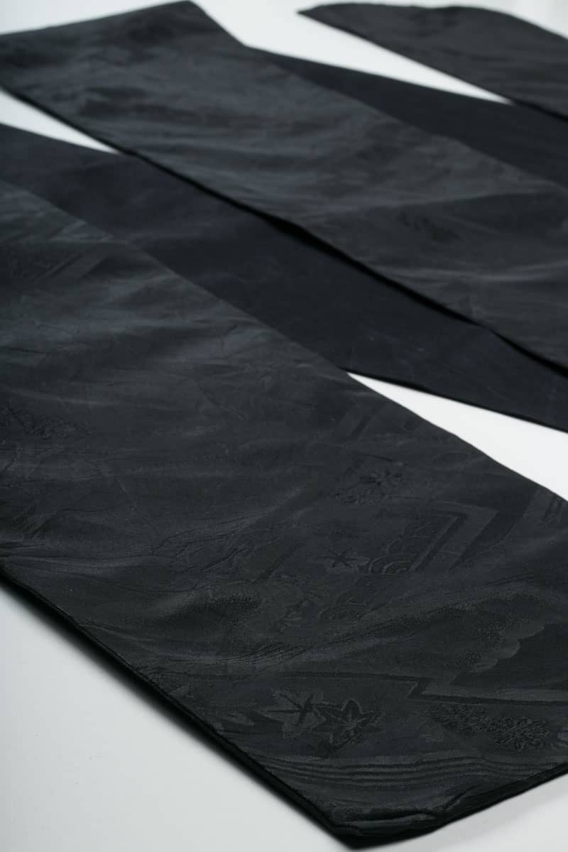 Vintage Black Cloud Floral Fukuro Obi 118