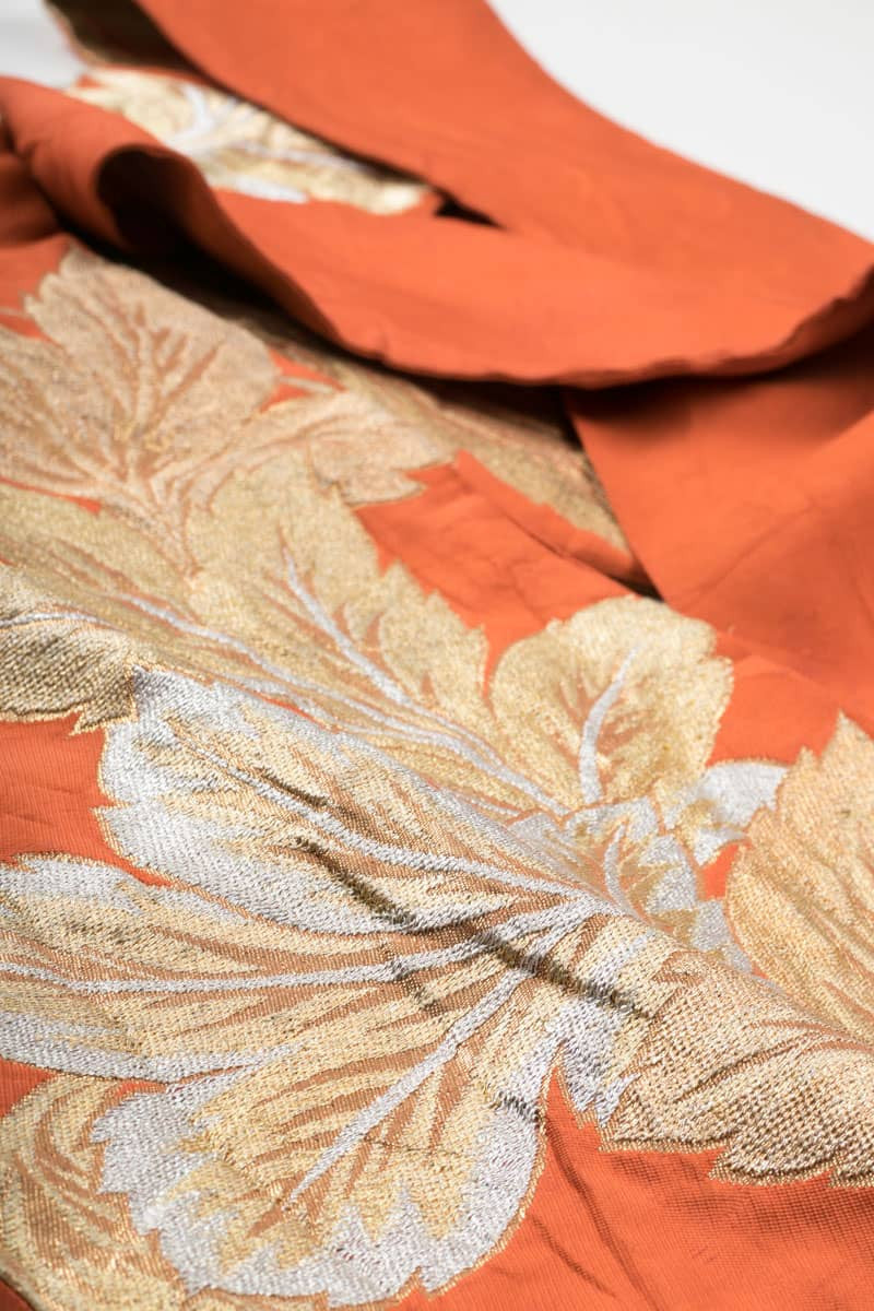 Vintage Golden Embroidered Leaves Nagoya Obi 48