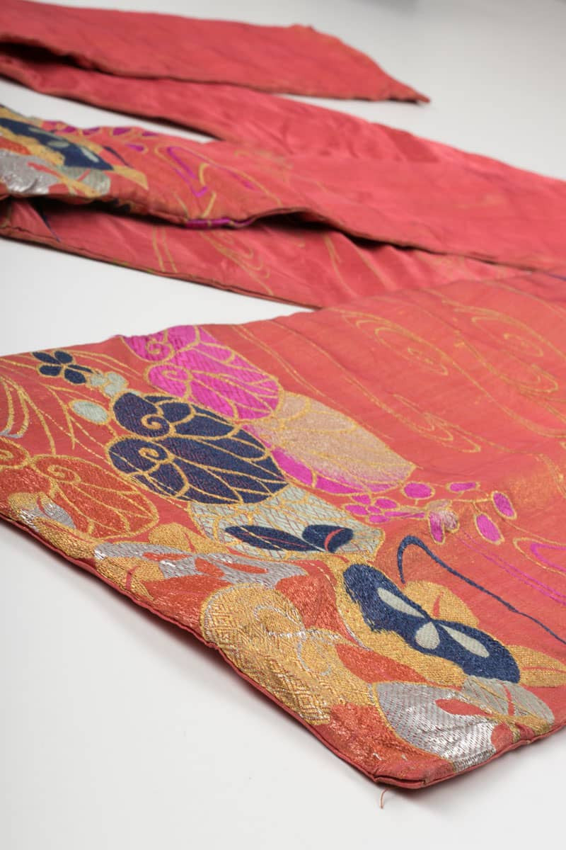 Vintage Coral Flower Embroidered Nagoya Obi 57