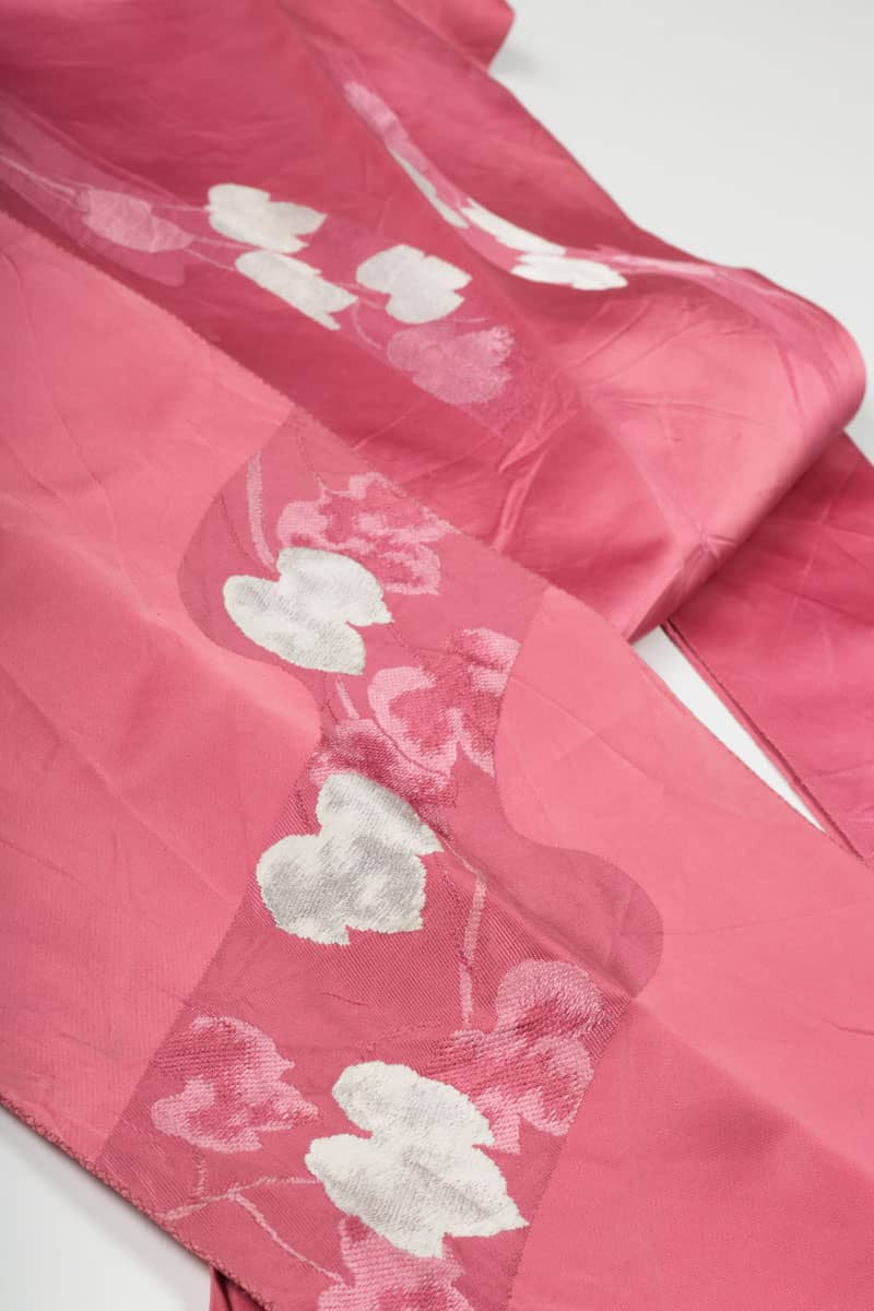 Vintage Pink Embroidered Leaves Nagoya Obi 58