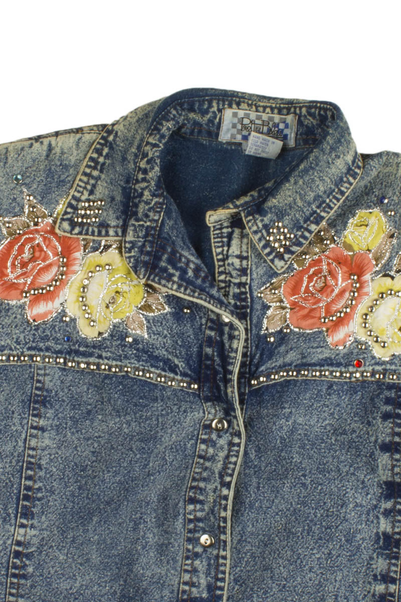 Bedazzled Denim Button-Up