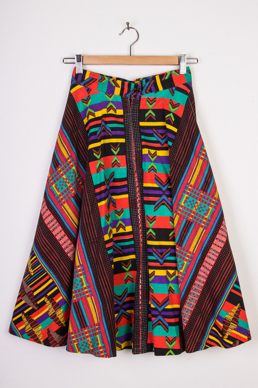 Red Abstract Mid-Length Skirt