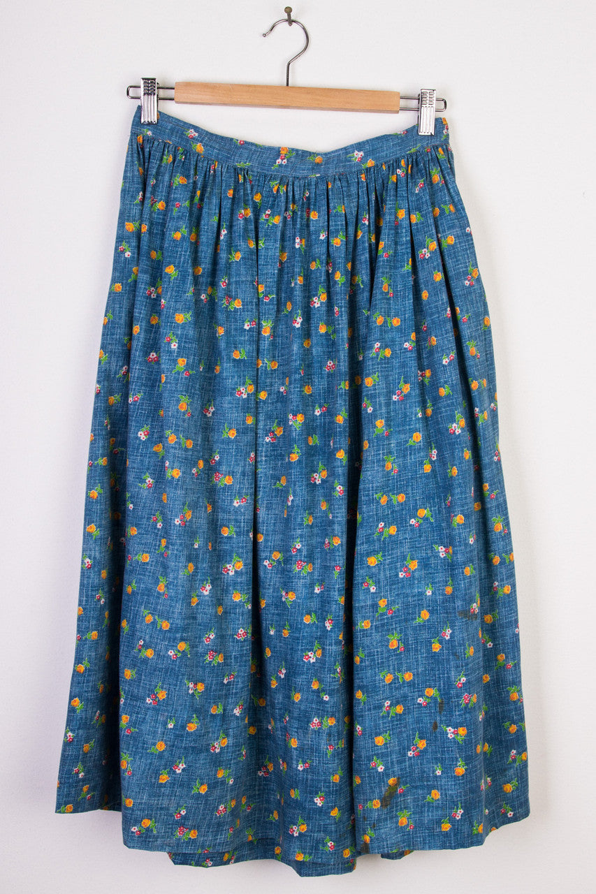 Blue Floral Mid-Length Skirt