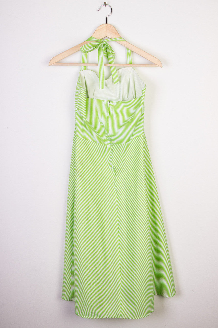 Green Stripe Halter Dress
