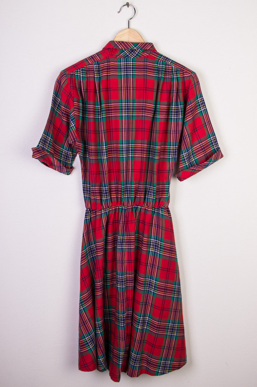 Red Plaid Short Sleeve Dress