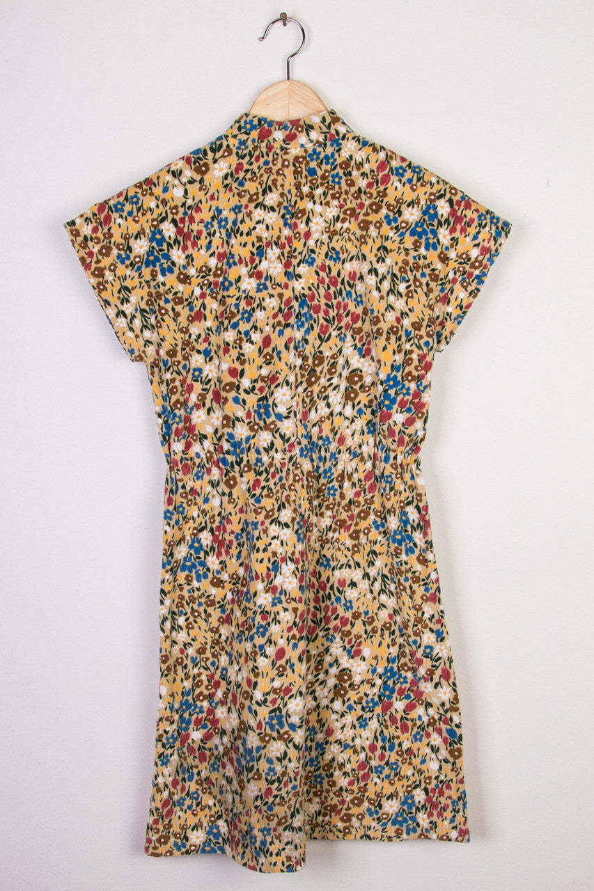 Tan Corduroy Floral Dress