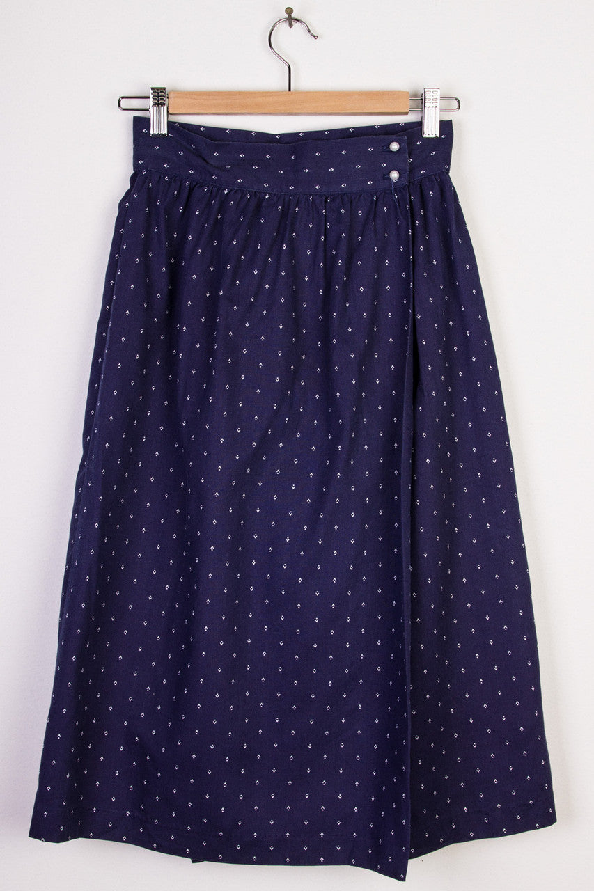 Navy Print Mid-Length Skirt