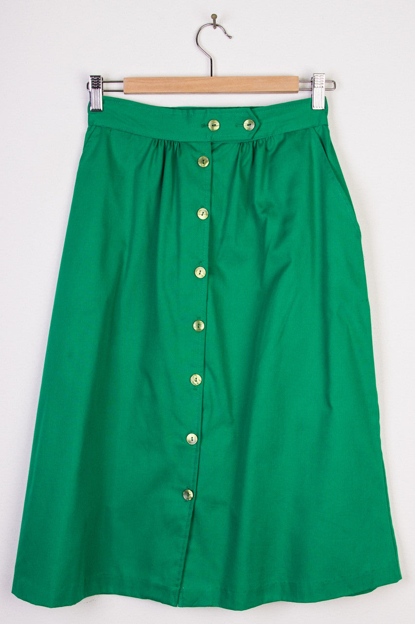 Green Button Mid-Length Skirt