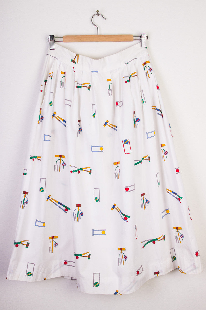 Croquet Print Mid-Length Skirt