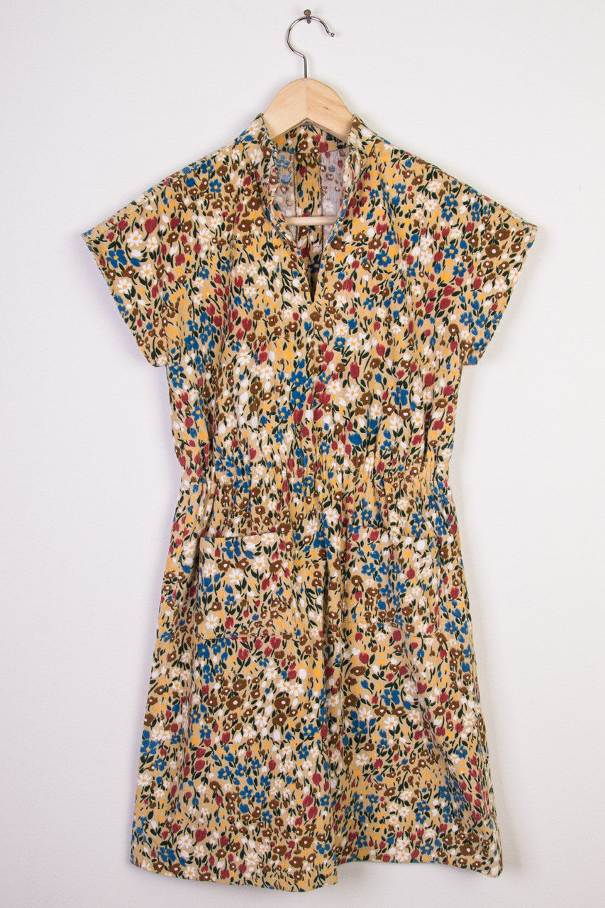 Tan Corduroy Floral Dress