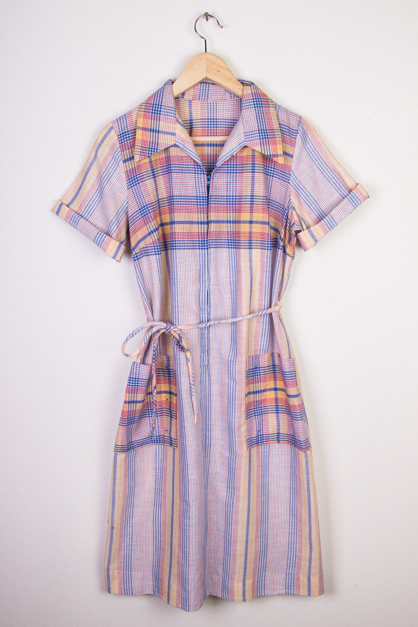 Pastel Plaid Short Sleeve Dress