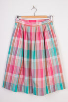 Pink and Mint Plaid Mid-Length Skirt