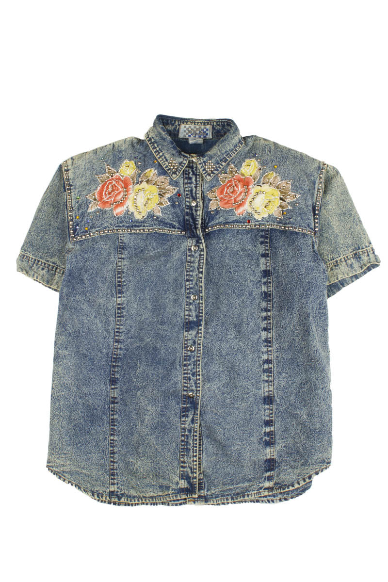 Bedazzled Denim Button-Up