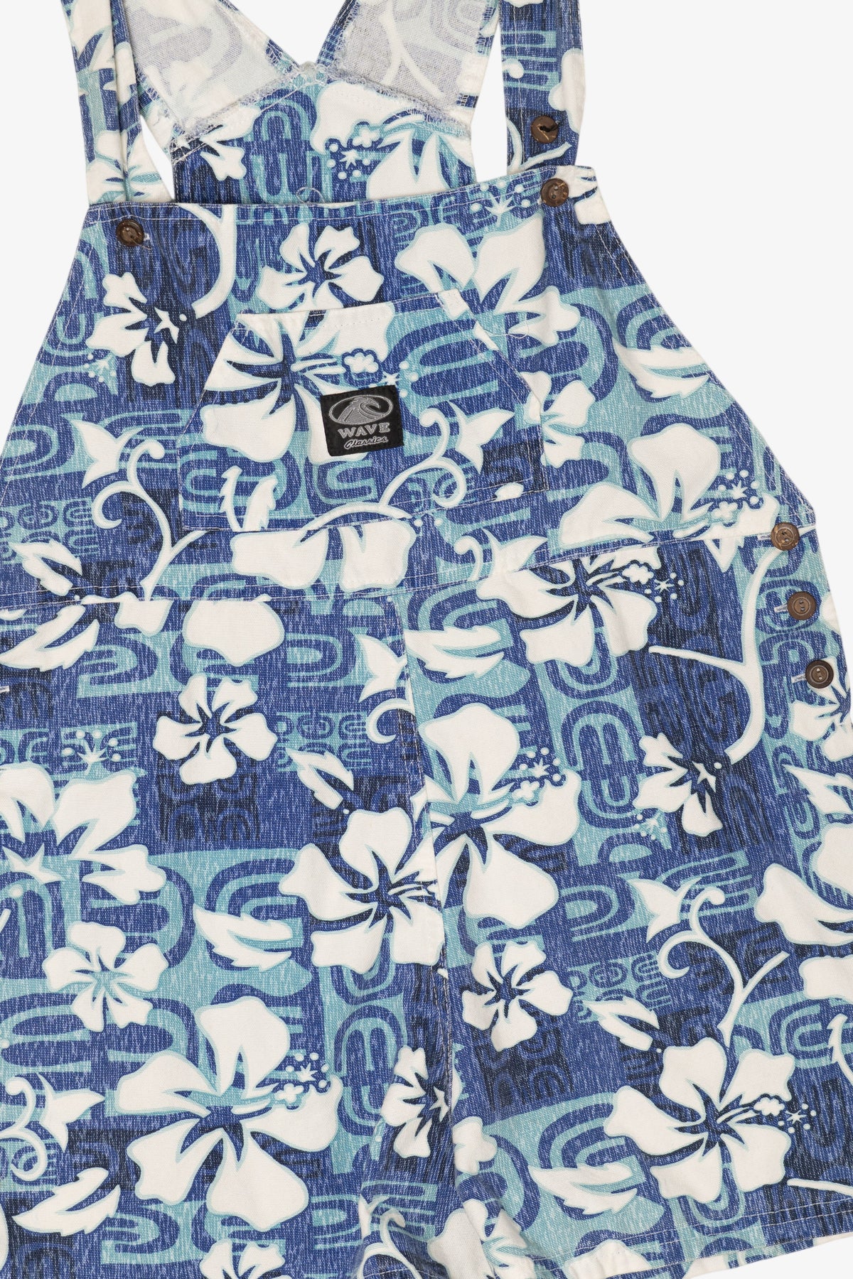 Vintage Blue Wave Classics Hawaiian Print Short Overalls (1990s)