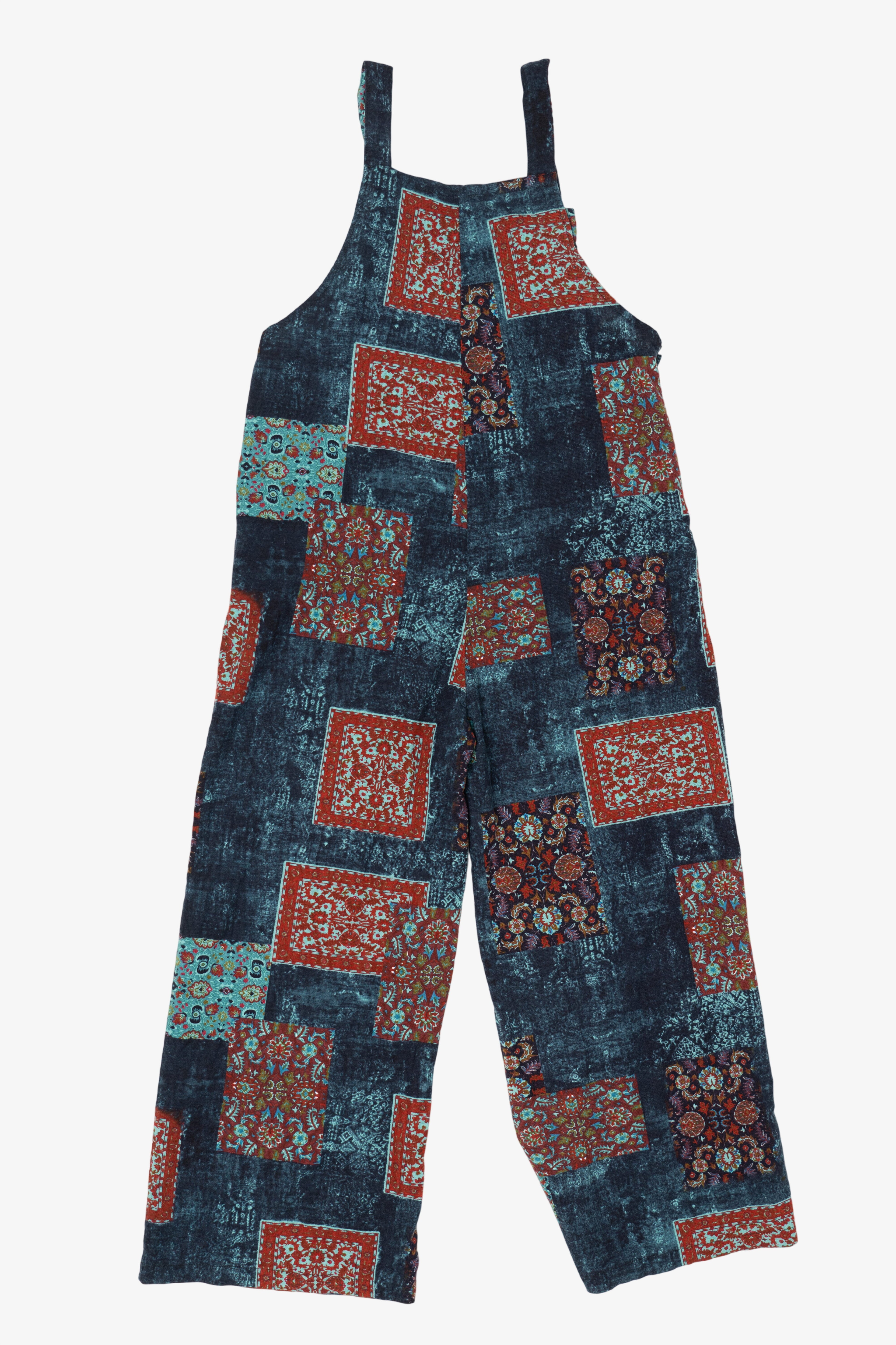 Blue And Red Patchwork Overalls