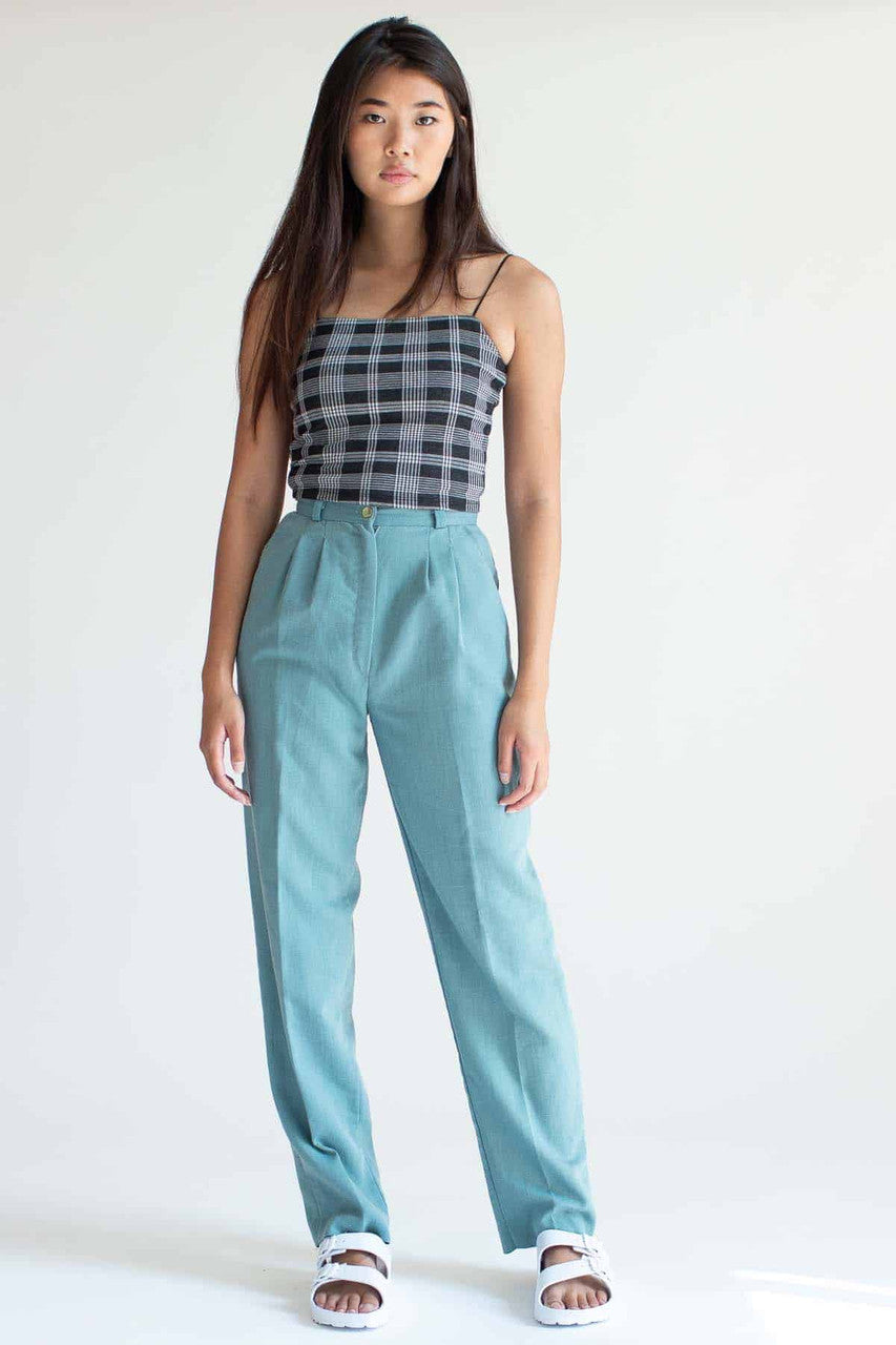 Sage Pleated High Waisted Pants