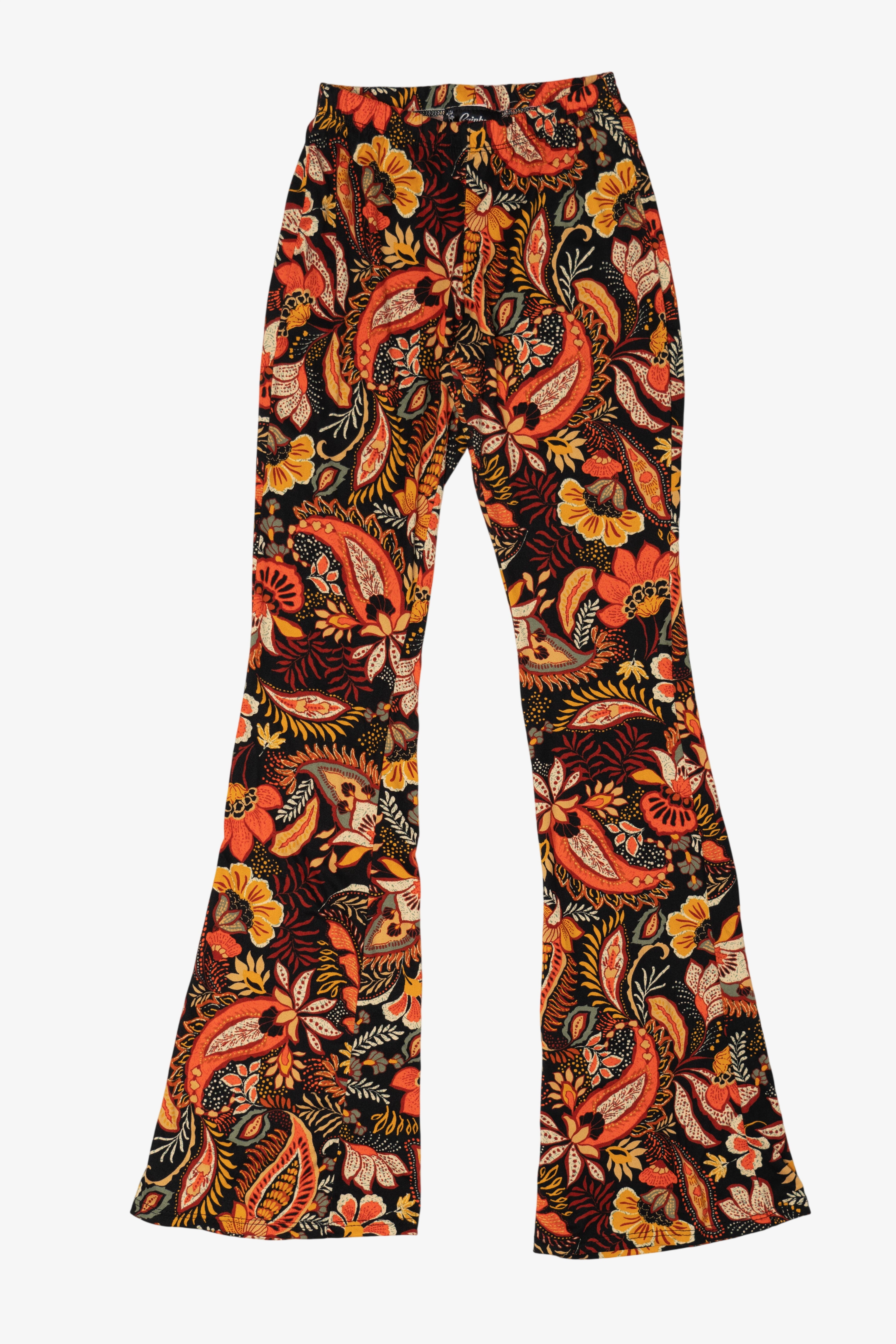 Vintage Orange Paisley Floral Rainbow Flared Leggings (1990s)