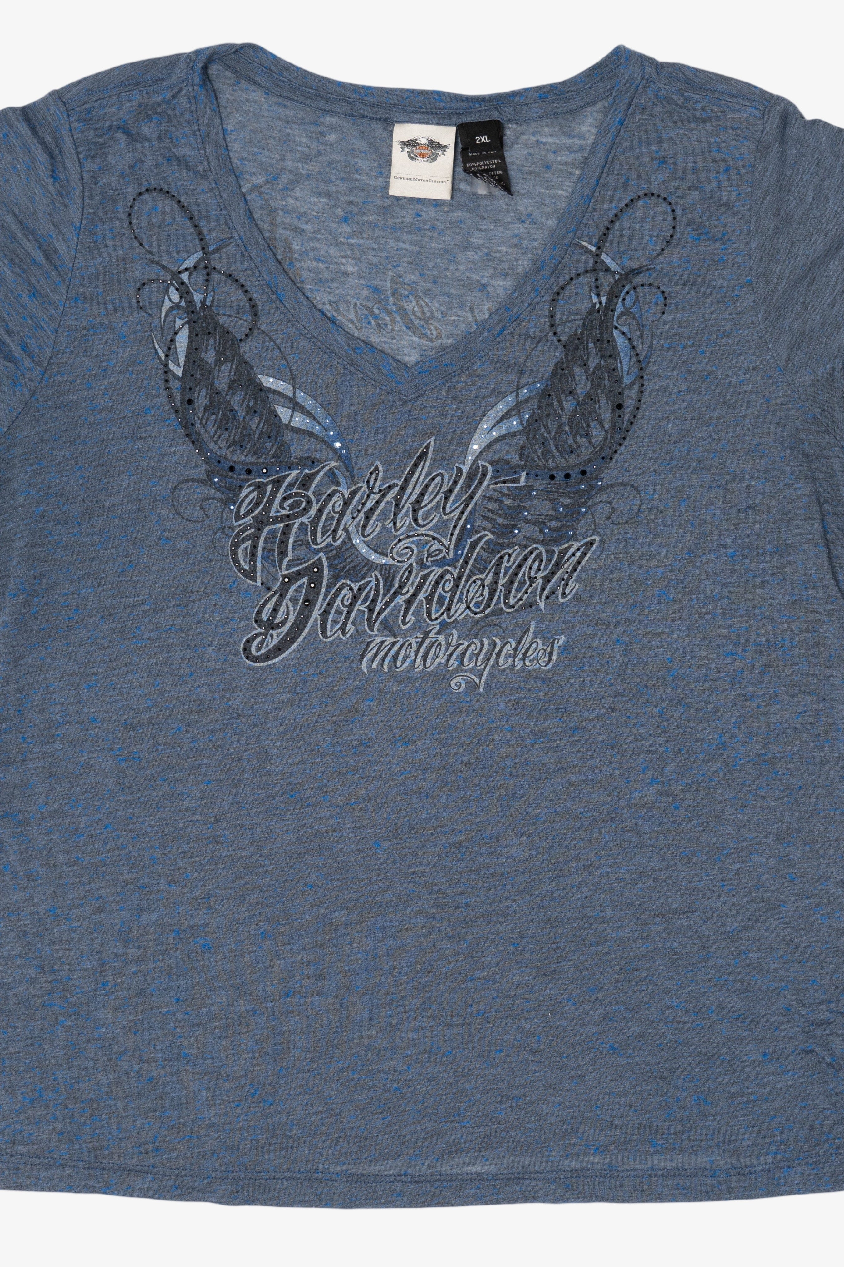 Blue Harley Davidson V-Neck T-Shirt (2010s)
